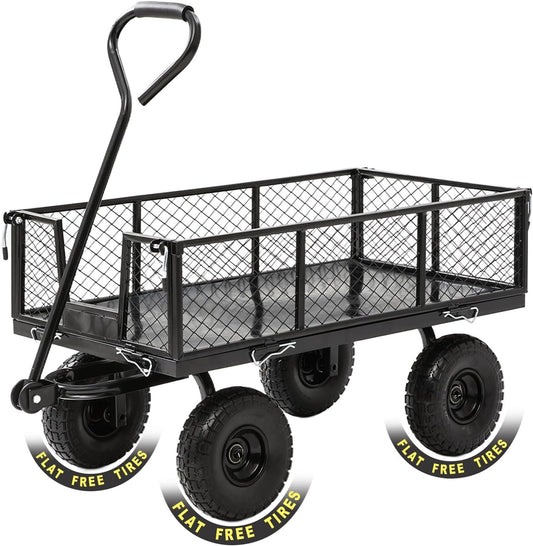 Garden Wagon Cart Heavy Duty 880 LBS Steel Utility Cart with All-Terrains 3.50-4" Solid Wheels 10"