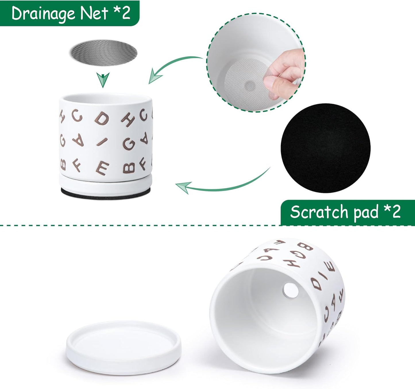 D'vine Dev Set of 2 Ceramic Planter Pots with Drainage Hole and Saucer, 4.5 Inch Plant Pots for Plants Indoor Houseplants, White, 99-Z-G-1-V