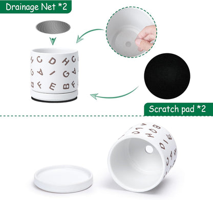 D'vine Dev Set of 2 Ceramic Planter Pots with Drainage Hole and Saucer, 4.5 Inch Plant Pots for Plants Indoor Houseplants, White, 99-Z-G-1-V