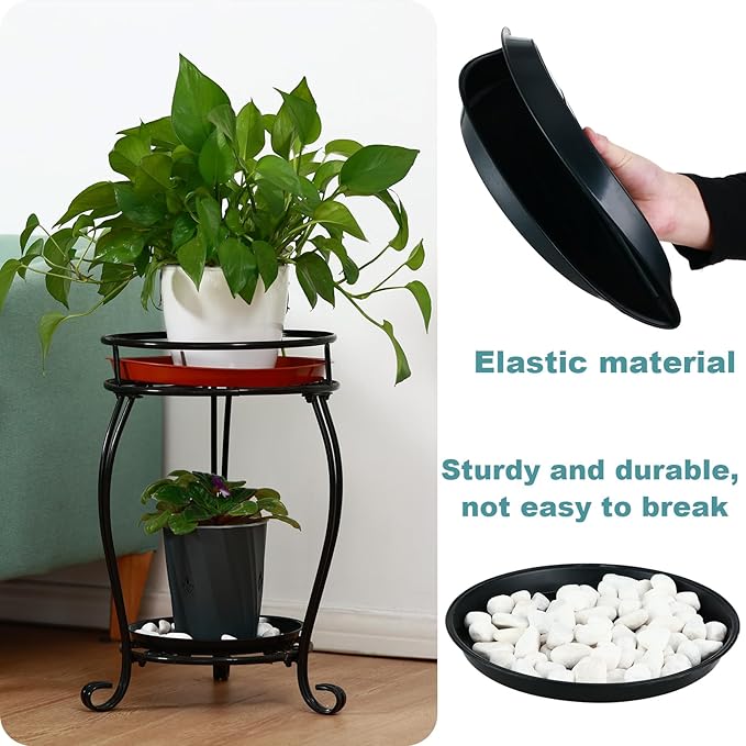 8 Pack Bottom 10 Inch Plant Saucers for Indoors Outdoors Plastic Plant Water Catcher Trays No Holes Round Flower Pot Drip Trays for Pots Base Heavy Duty Plant Pot Saucers Water Drainage Trays, Black