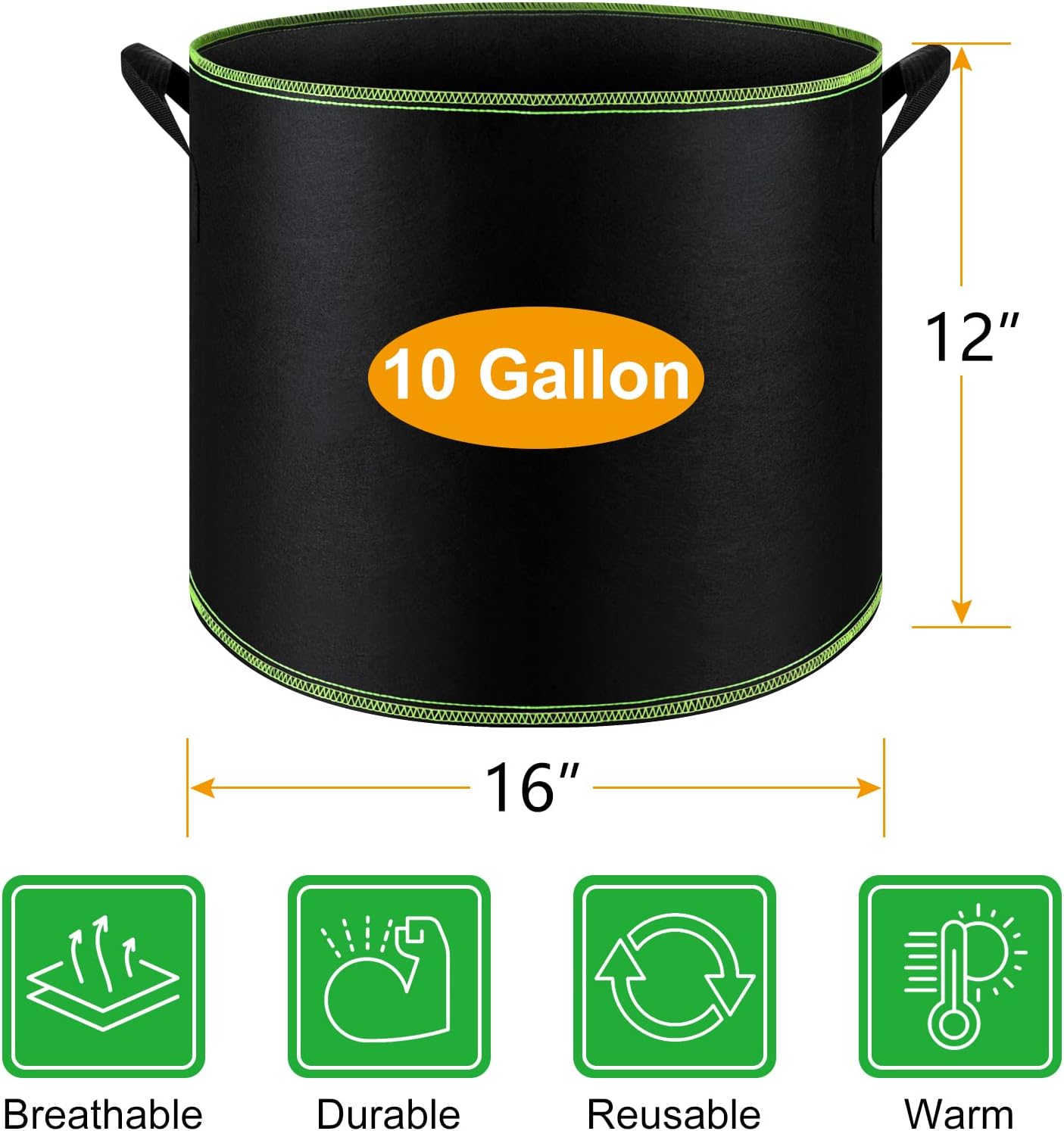 FEPITO 5 Pack 10 Gallon Grow Bags Heavy Duty Aeration Fabric Pots Plant Grow Bags with Handles Thickened Nonwoven Fabric Pots for Vegetable Fruits Flowers Plant