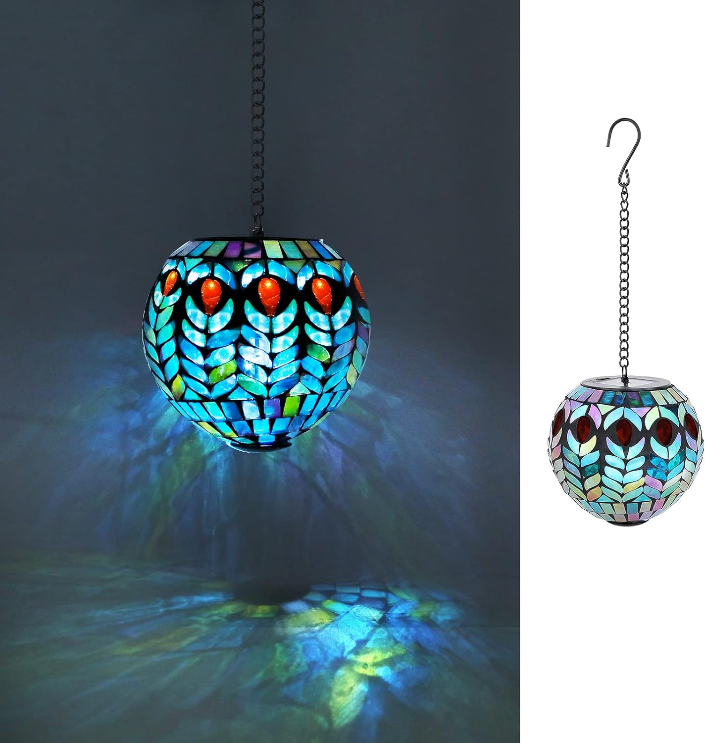 VCUTEKA Hanging Solar Lanterns Mosaic Solar Lights with Hook Up, Outdoor Garden Lights Decor for Yard Tree Fence Patio