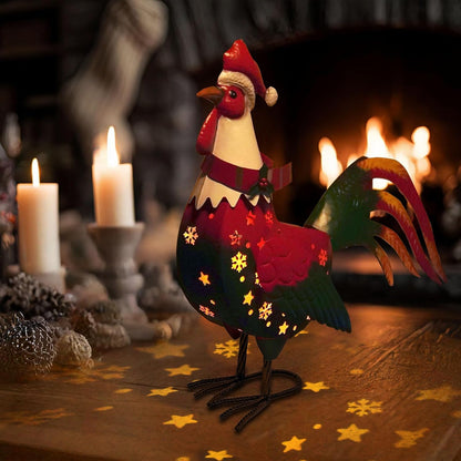 LIFFY Christmas Rooster Yard Decor,18" Metal Chicken Outdoor Decor with Solar Light,Garden Rooster Statues for Outside,Patio Decorative Ornaments for Home Backyard Landscape