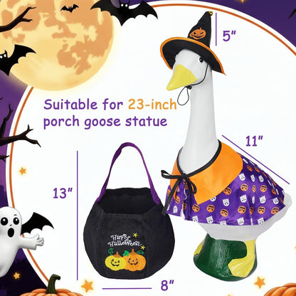 Halloween Porch Goose Outfits 23", Yard Goose Statue Clothes with Pumpkin Trick or Treat Bags, Fall Thanksgiving Outdoor Decor for Patio Lawn Garden and Porch Goode Theme (Pumpkin Ghost Cloak)