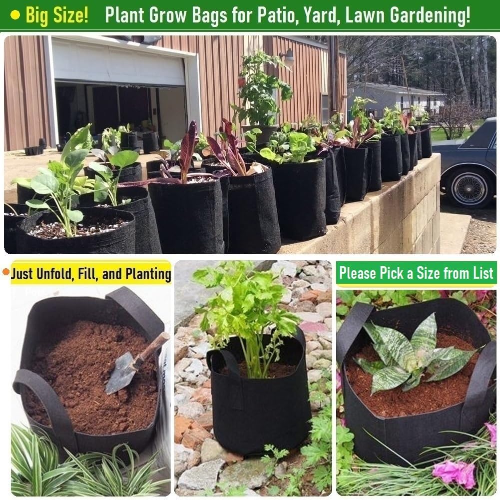 3-Pack 50 Gallon Thickened Plant Grow Bags Large (30x16 in) Heavy Duty Garden Bag Fabric Plant Pots for Potato,Tomato Planter,Herbs Veggies Planting,Flower Pots,Barrel Planter,Yard Waste Bag,Leaf Bags