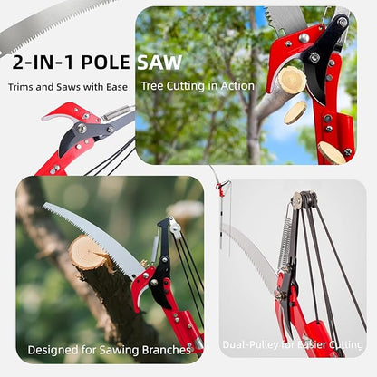 15.7’’ Pole Saws for Tree Trimming - Dual-Pulley Tree Pruner, Tree Trimmers Long Handle Pruner, Manual Pole Saw for Yard & Garden, Gardening Hand Tools