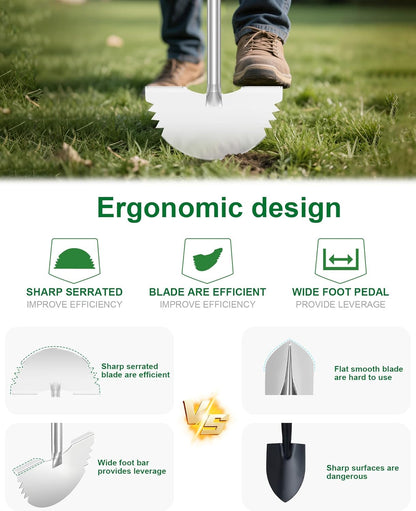 Serrated Edger Lawn Tool - Half Moon Shovel with Softer T-Handle, Lawn Edger for Yard, Garden, Landscaping, Sidewalk, Cable Burial - Ergonomic Design, Rust-Proof, 38 in