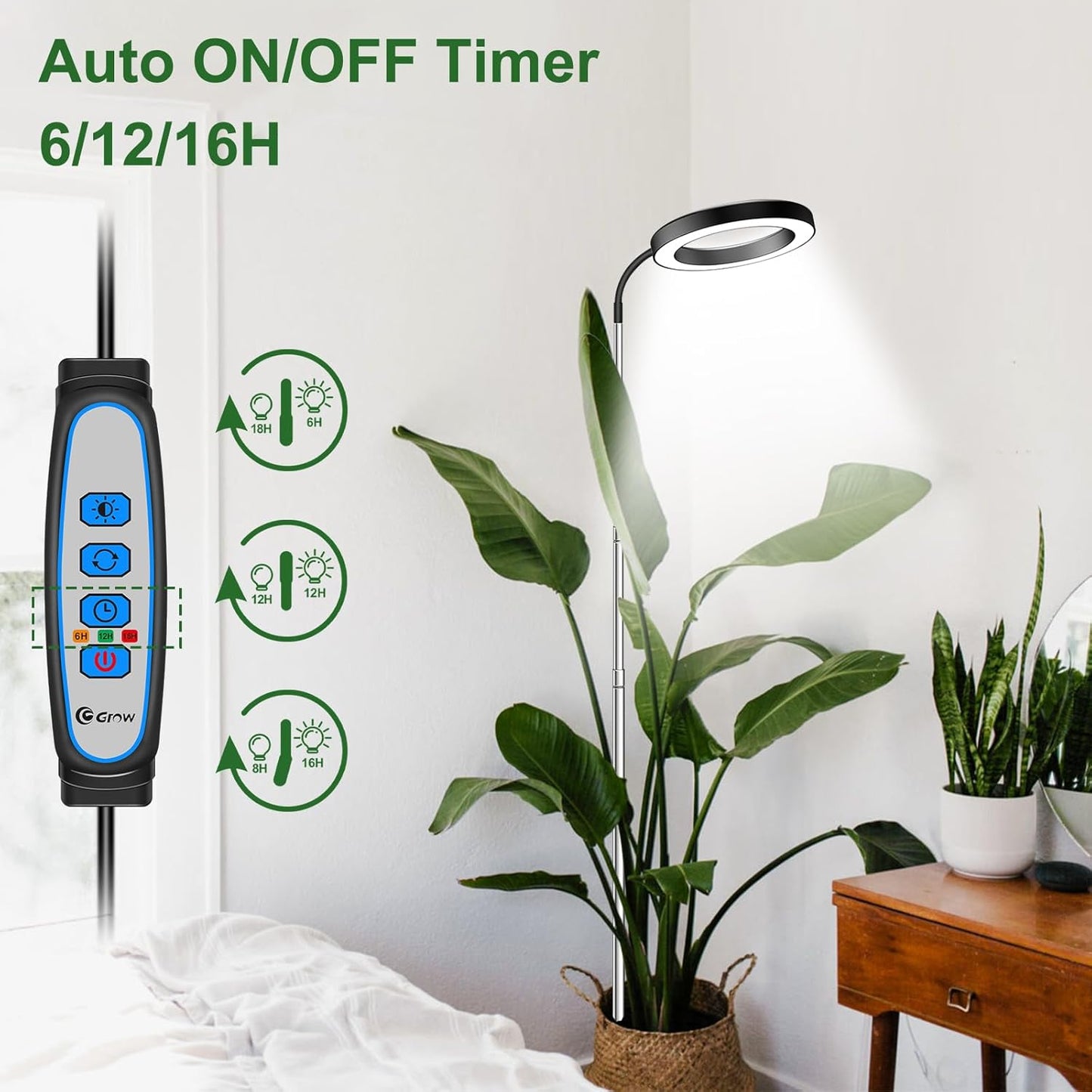 Wolezek Grow Lights for Indoor Plants Full Spectrum, 80 LEDs 3 Colors, 65in Large Plant Lights for Indoor Growing with 360°Gooseneck, 6/12/16H Timer, 5 Brightness, Height Adjustable, Black 3 Pack
