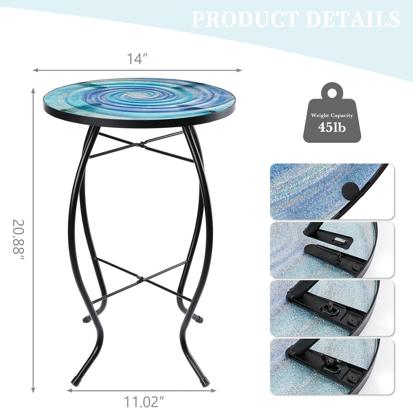 MUMTOP Outdoor End Tables for Patio, The Milky Way Small Round Side Table, Glass Accent Table for Outside, Garden, Balcony, Porch, Indoor Home Decor