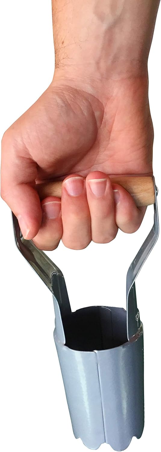 Garden Guru Steel Bulb Planter Tool for Planting Bulbs - High Carbon Steel & Comfortable Wood Carved Handle - Depth Marker for Consistent Planting Flowers Tulips, Daffodils, Dahlias (4 Pack)