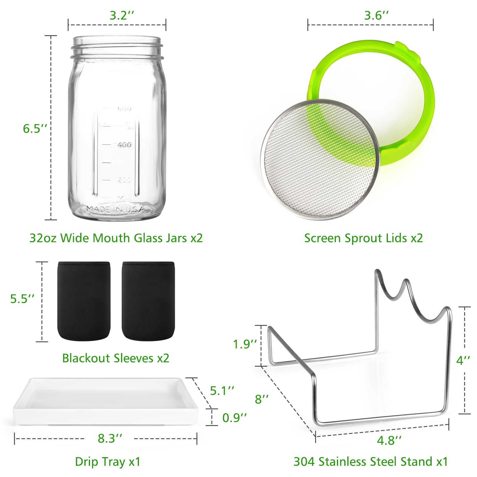 Kitmiido Seed Sprouting Kit, 2 Large Wide Mouth Mason Jars with Sprout Lids, Blackout Sleeves
