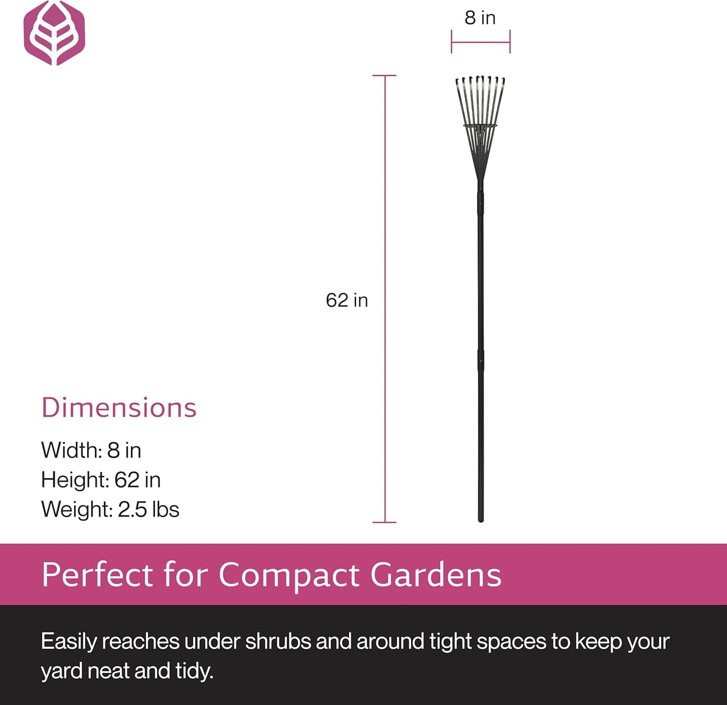 Yard Butler World’s Greatest Shrub Rake | Heavy Duty All Steel Rake with Ergonomic Garden Claw, 20 Free-Floating Tines & Long Metal Handle – Lawn, Yard, Bed, Landscape for Leaves, Grass & Debris, 8"