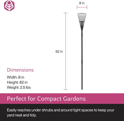 Yard Butler World’s Greatest Shrub Rake | Heavy Duty All Steel Rake with Ergonomic Garden Claw, 20 Free-Floating Tines & Long Metal Handle – Lawn, Yard, Bed, Landscape for Leaves, Grass & Debris, 8"