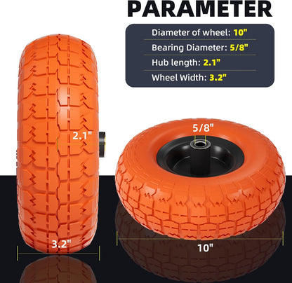 【UPGRADED】4.10 3.50-4 Tire and Wheel, 10 Inch Flat Free Tires 4 Pack with 5/8” Axle Bore Hole and Double Sealed Bearings, for Dolly Tires/Hand Truck/Dump Cart
