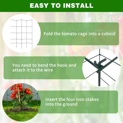 6 Packs Tomato Cages for Garden, 12"×12"×56" Plant Support Cage with Different Spacing, Green Metal Trellis for Climbing Plants Like Cucumber, Flowers
