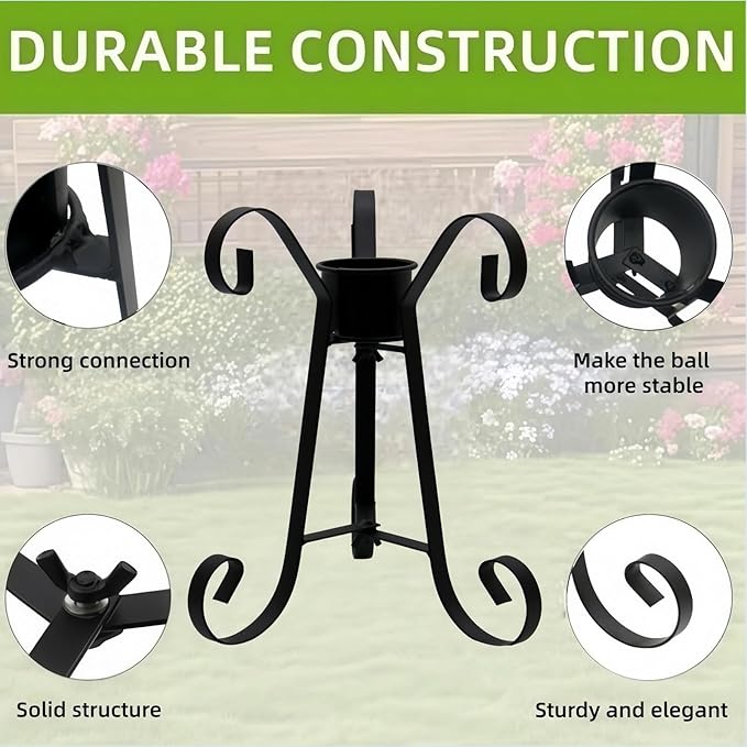 VOREEN 10-Inch Metal Gazing Ball Stand for 8-12 Inch Garden Globe, Outdoor Decor Garden Yard Accessories, Black