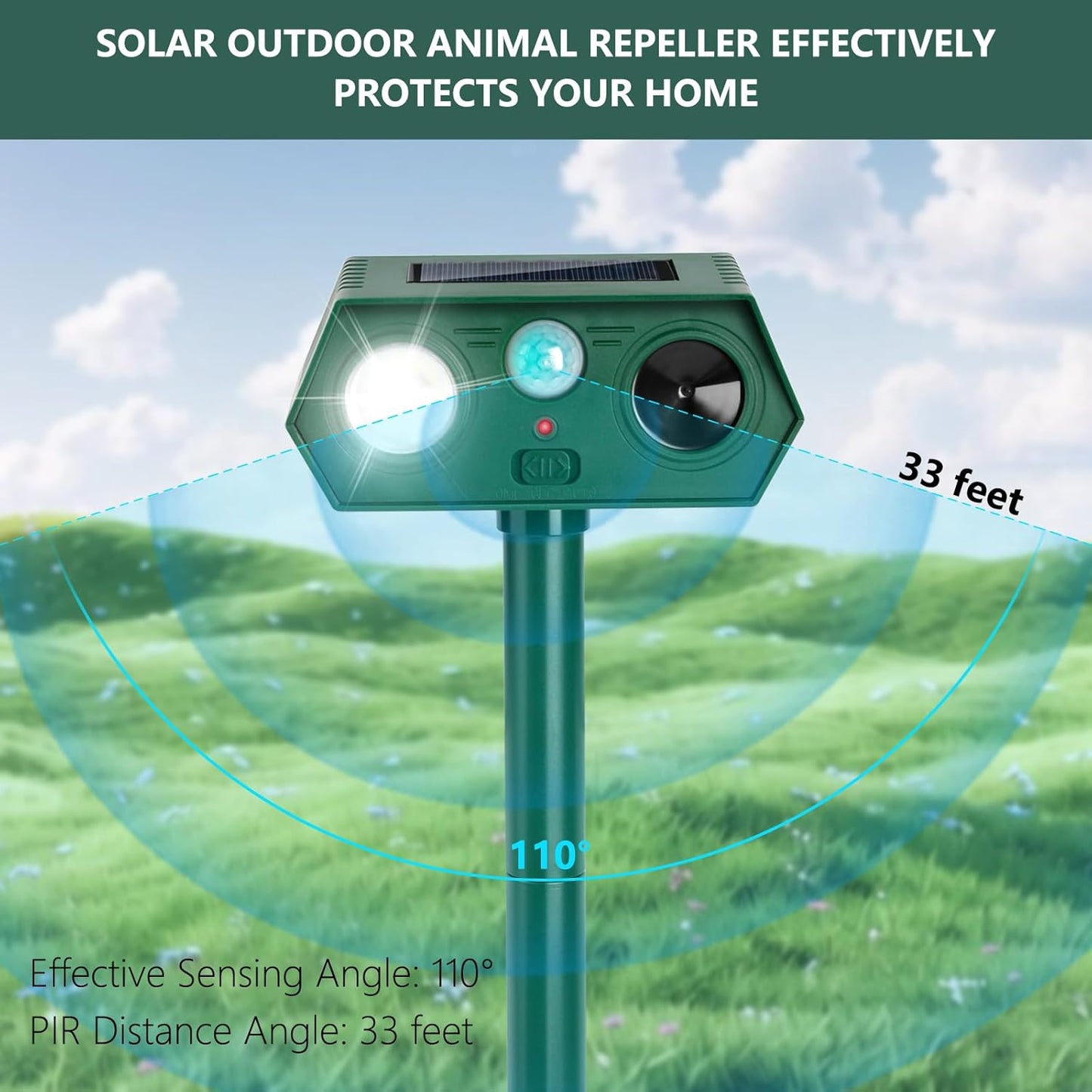 4Pack 2025 Ultrasonic Animal Repellent Outdoor Deer Repellent Devices Solar Animal Repeller Motion Activated Deterrent to Scare Cat Squirrel Rabbit Raccoon Skunk with LED Flash Lights for Yard Lawn