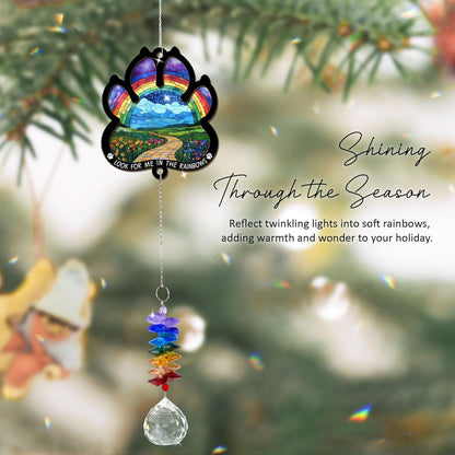 2 Layered Ornament Suncatcher - Christmas Birthday Gifts for Pet Lover - Rainbow Bridge Suncatcher - Sympathy Hanging Ornament - Pet Remembrance - Paw Gifts for Loss of Pet - Rainbow Maker