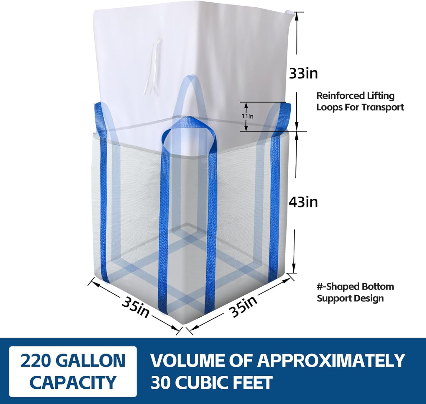 2 Packs FIBC Bulk Bags,Holds up to 4400 lbs Construction Bags Heavy Duty,210-Gallon Woven Polypropylene Dumpster Bag for Industry Agriculture and Construction,Sealable Top