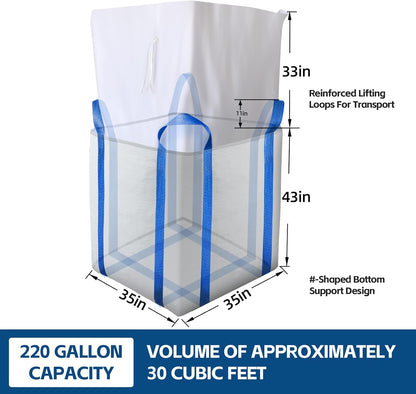 5 Packs FIBC Bulk Bags,Holds up to 4400 lbs Construction Bags Heavy Duty,210-Gallon Woven Polypropylene Dumpster Bag for Industry Agriculture and Construction,Sealable Top