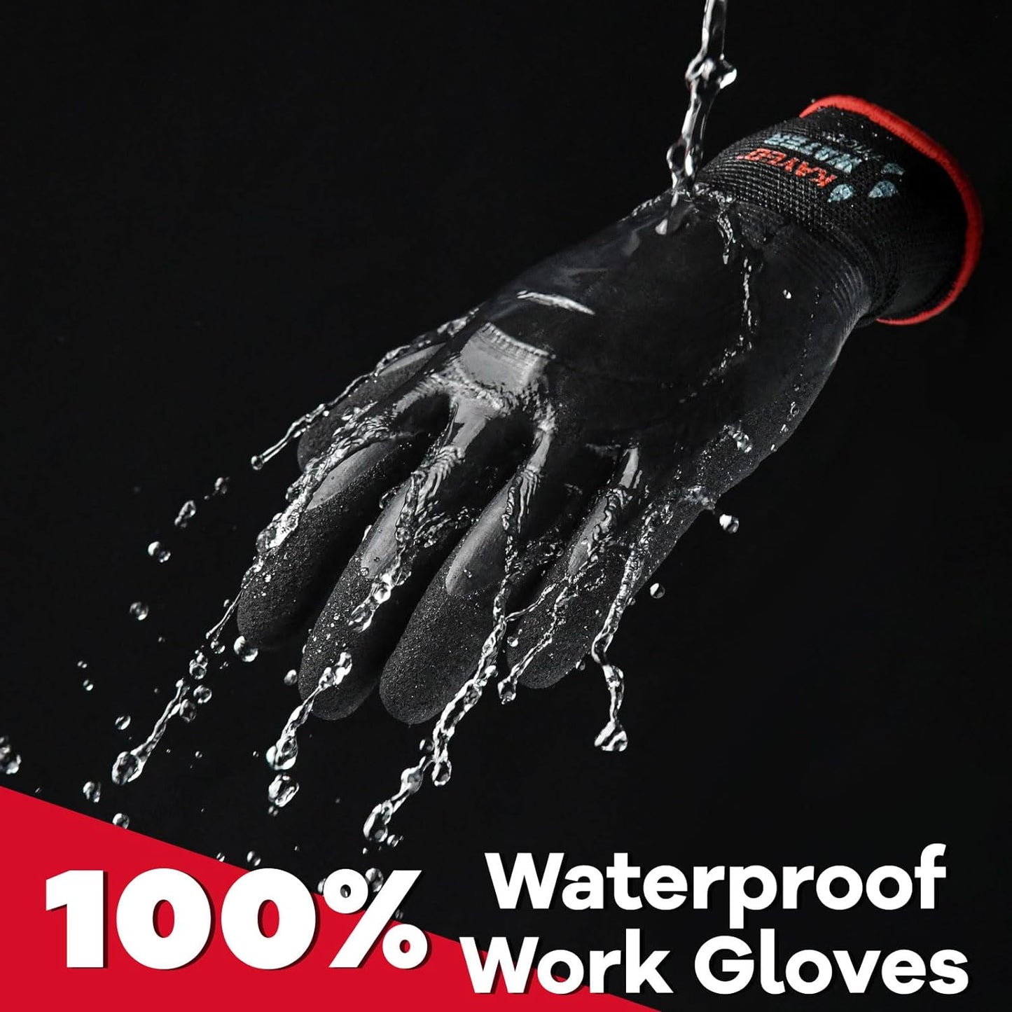 KAYGO Waterproof Work Gloves for Men and Women, Rubber Coated Non-slip Working Gloves for Garden, Outdoor Construction,KG150,Black,XL