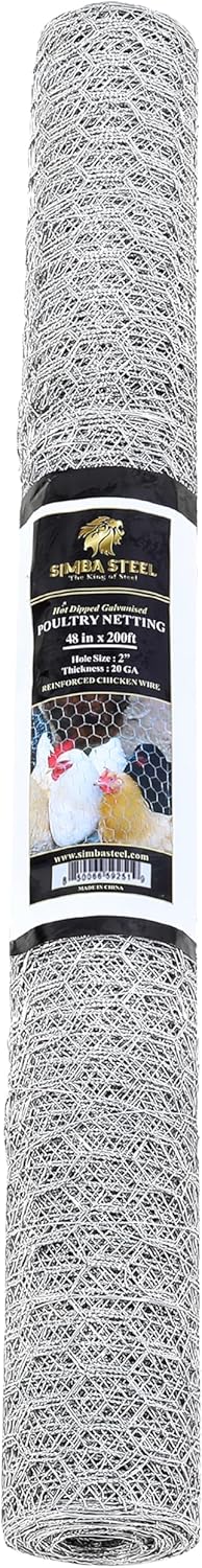 Chicken Wire 48 in x 200 FT x 2” Mesh x 20GA | Poultry Wire Netting | Hot Dipped Galvanized | Chicken Coop, Rabbit Cage, Fence Barrier (48 x 200 x 2)