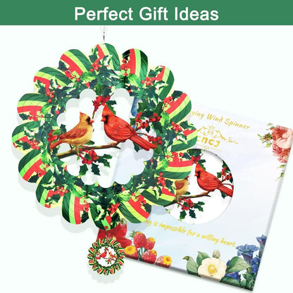 Cardinal Wind Spinner, 3D Wind Spinners Outdoor Metal Clearance, 12 Inches Green Garden Bird Spinner Hanging Yard Art, Large Colorful Spinning Wind Catcher, Wind Sculpture Spinifity Ornaments Gifts
