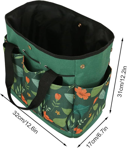 Garden Tool Bag, Portable Garden Tote Bag with Handle, Oxford Garden Tool Organizer Bag, Ideal Gardening Gifts for Wife and Parents, Tools Not Included(Green Flower)