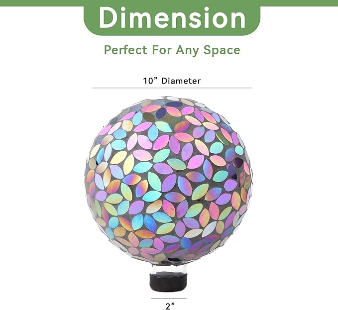 Lily's Home Colorful Mosaic Glass Gazing Ball, Designed with a Stunning Holographic Petal Mosaic Pattern to Bring Color to Any Home and Garden, Silver & Purple (10 Inches Dia.)