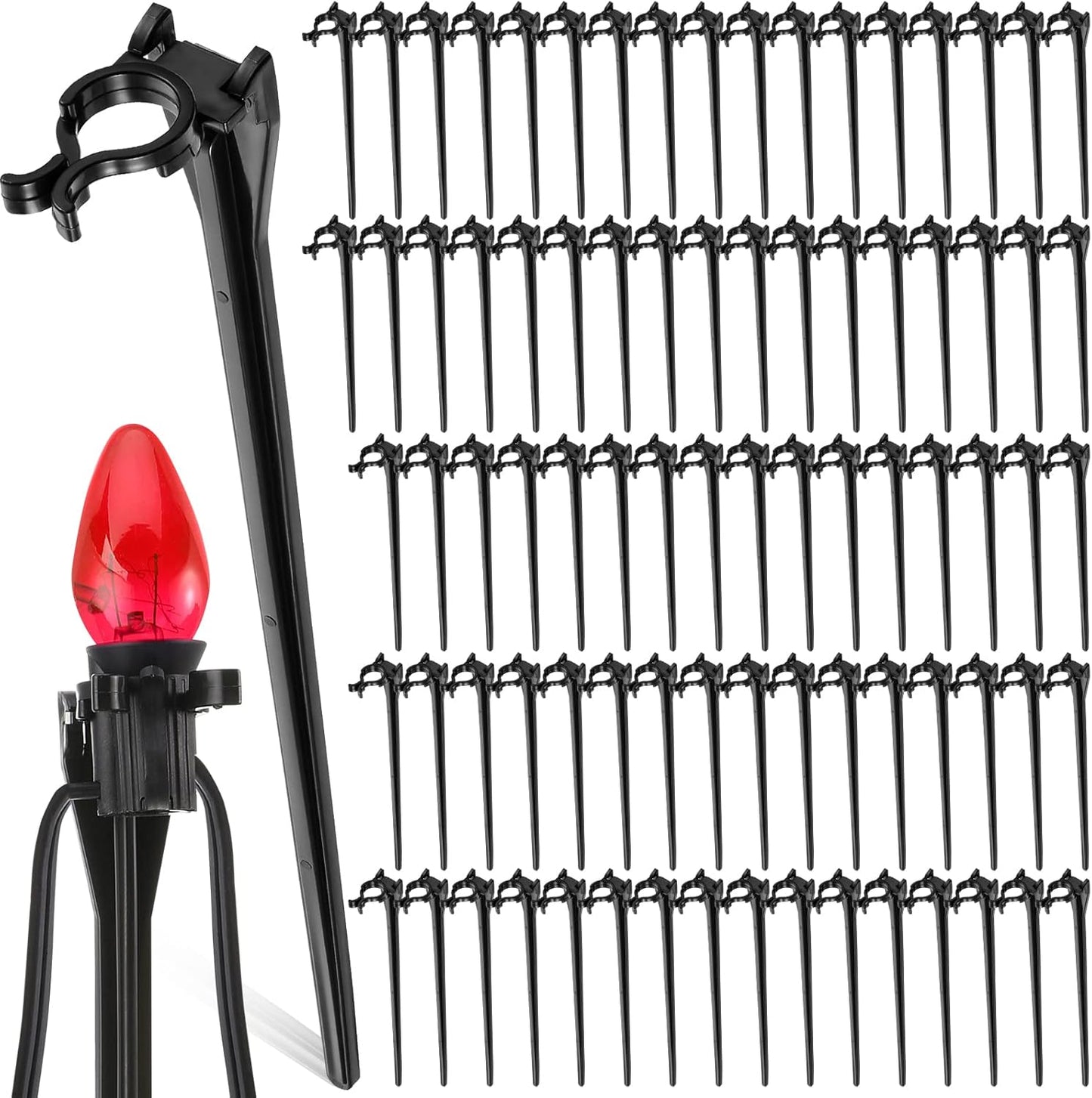 Jetec 200 Pieces Christmas Light Stakes Universal Yard Lawn Holiday 7.5 Inches Light Ground Stakes for C7 C9 String Lights Christmas Outdoor Lights Holders on Yards, Driveways (Black)