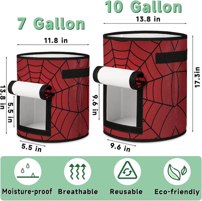 Vegetable Grow Bags Red Spiders Web 7 Gallon Thickened Nonwoven Plant Pot Flowers Potato Fruit Plant Grow Bag with Handle Garden Plant Bag Outdoor 2 Pack