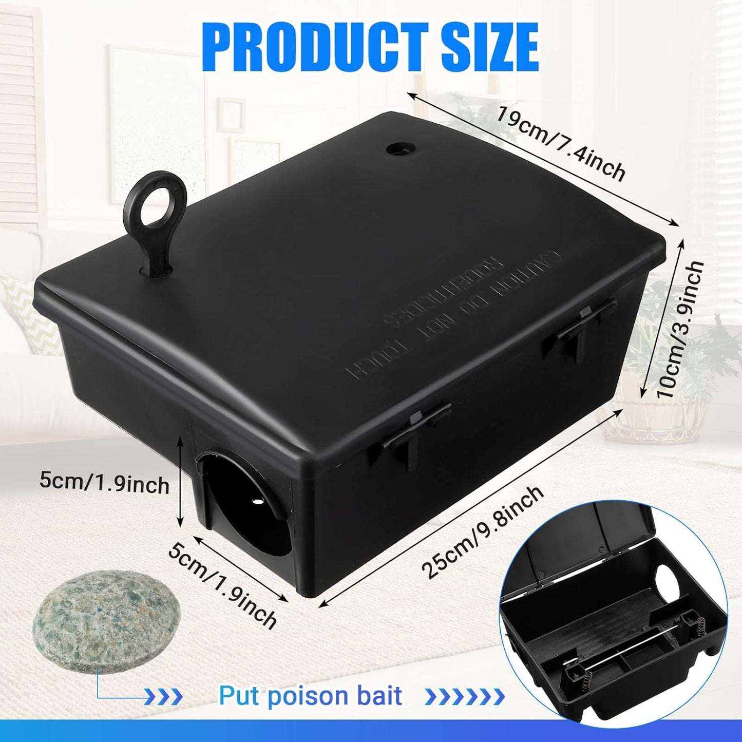 Qualirey 6 Pack Rat Bait Stations Large Rodent with Key Reusable Mouse Stations Mice Blocks Heavy Duty Boxes for Outdoor Rodents Mice Blocks, Bait Not Included, Black (9.8 x 7.5 x 3.9 Inches)