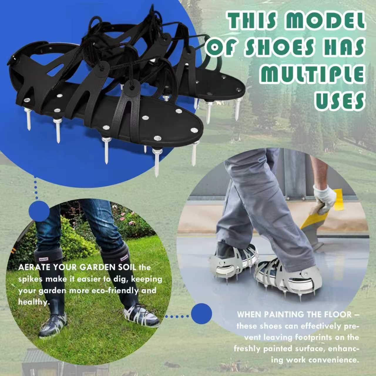 Lawn Aerator Shoes with Spiked Design &Adjustable Wrap Around Lacing,Gardening Tools,Grass Aeration Spikes Tools,Black