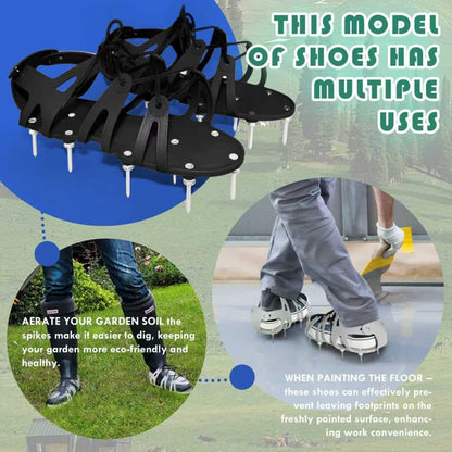 Lawn Aerator Shoes with Spiked Design &Adjustable Wrap Around Lacing,Gardening Tools,Grass Aeration Spikes Tools,Black