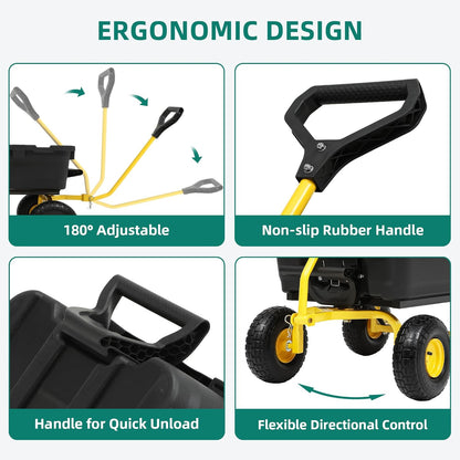 800lb Garden Dump Cart,Utility Wagon Wheelbarrows with Quick-Release System&4 Pneumatic Tires,Heavy Duty Yard Dump Wagon with Steel Frame for Yard,Farm,Garden and Christmas Hauling (Yellow)