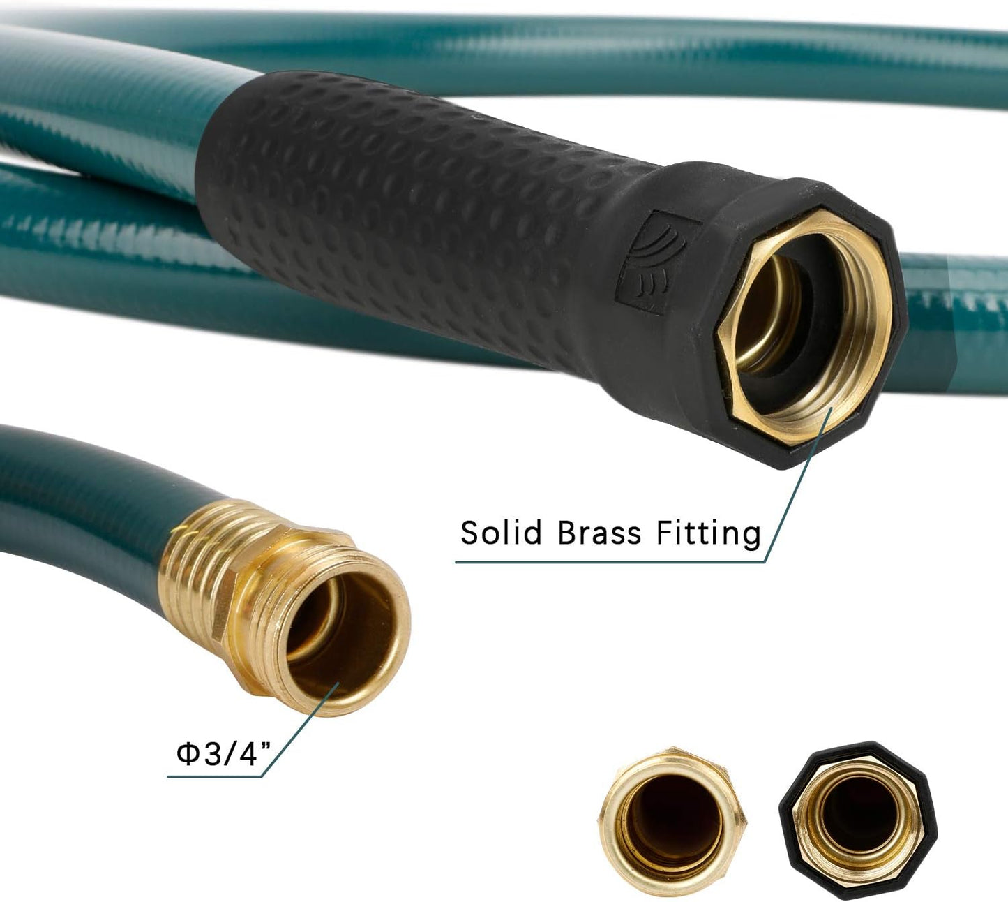 Worth Short Lead-in Green Garden Hose 5/8 in. x 12 ft. -Kink Free, No Leaking, Male/Female Fittings -Heavy Duty Durable Flexible Lightweight Water Pipe -Brass Aluminum Ends for Household & Yard Use