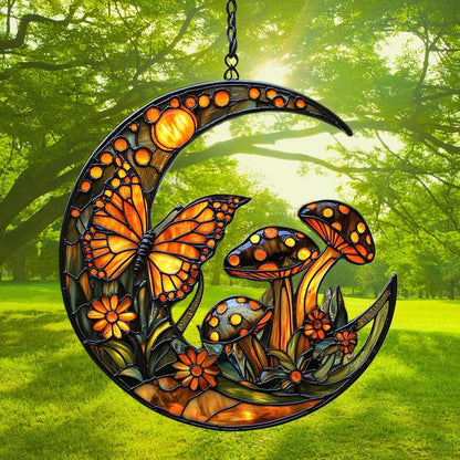 Cresent Forest Butterfly Acrylic Suncatcher Stained Glass Effect Window Car Hanging Christmas Ornament Indoor Outdoor Decor Garden Sun Catcher Panel for Boho Lover for Women Mom Grandma