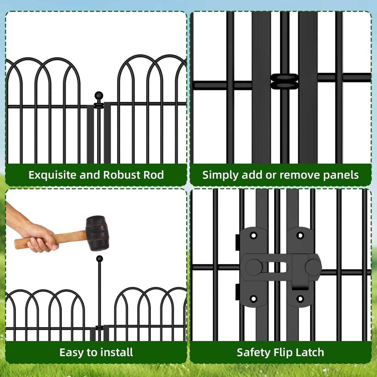 10 Panels No Dig Tall Decorative Garden Fence with Double Lock, 32 in(H) X 24 ft(L) Animal Barrier Fencing Outdoor for Yard,Rustproof Metal Garden Edging and Borders, Temporary Ground Stakes