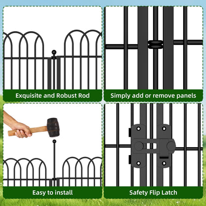 10 Panels No Dig Tall Decorative Garden Fence with Double Lock, 32 in(H) X 24 ft(L) Animal Barrier Fencing Outdoor for Yard,Rustproof Metal Garden Edging and Borders, Temporary Ground Stakes