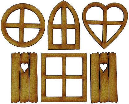 6Pcs Wooden Fairy Garden Door, Blank Door House and Windows Ornaments Tree Statues for Trunk Yard Decoration Sculptures Miniature Buildings Structures