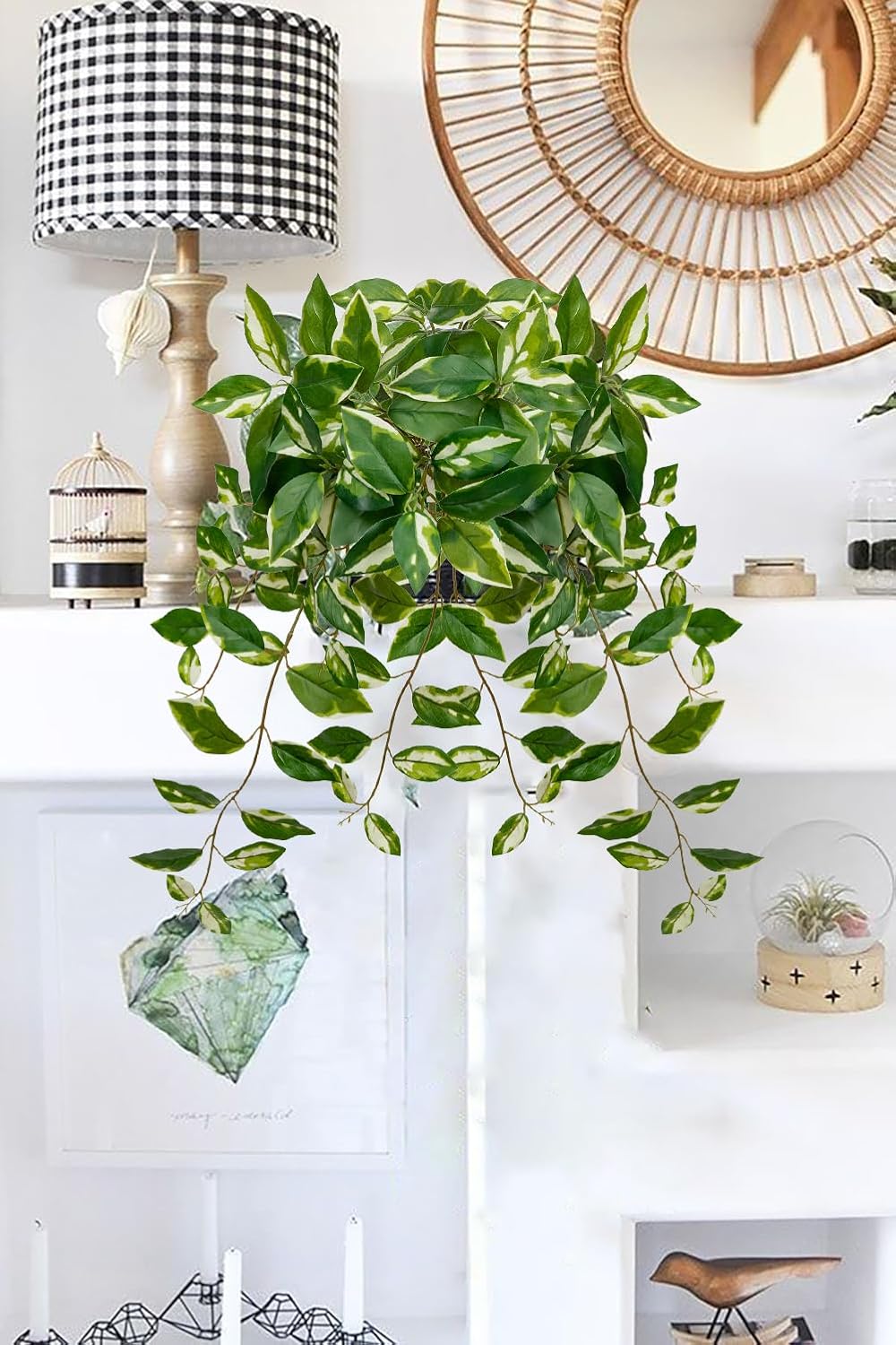 Oairse Artificial Hanging Plants Hanging Faux Pothos Vines Plants Fake Wall Plant Greenery Decor for Bedroom Bathroom Living Room Balcony Shelf Indoor Outdoor Décor