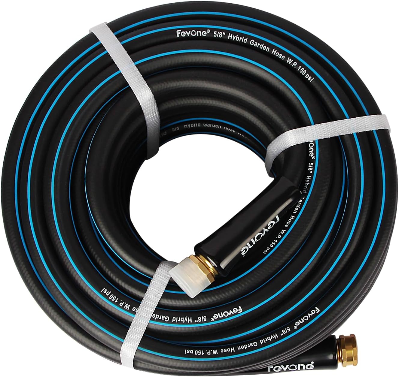 Fevone 50 ft x 5/8" Heavy Duty Garden Hose, Kink-Free Hybrid Polymer Water Hose, Lightweight Outdoor Hose with 3/4" Brass Fittings, Leak-Free Connection, All Weather Flexible