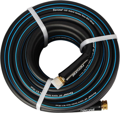 Fevone 25 ft x 5/8" Heavy Duty Garden Hose, Kink-Free Hybrid Polymer Water Hose, Lightweight Outdoor Hose with 3/4" Brass Fittings, Leak-Free Connection, All Weather Flexible