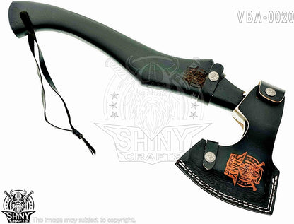 SHINY CRAFTS-Axes Handmade Viking Axe Hatchet Norse Axe-Carbon Steel Head and Golden Flying Eagle Design, Ash Wood Handle Viking Gifts for Men with Premium Quality Leather Sheath (SCA 20)