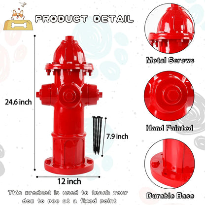 Dog Fire Hydrant Pee Post Statue with 4 Stakes, Fake Fire Hydrant for Dogs to Pee On Puppy Pee Post Training Tool Yard Garden Indoor Lawn Ornament Outdoor Statue (25 * 12 inch)