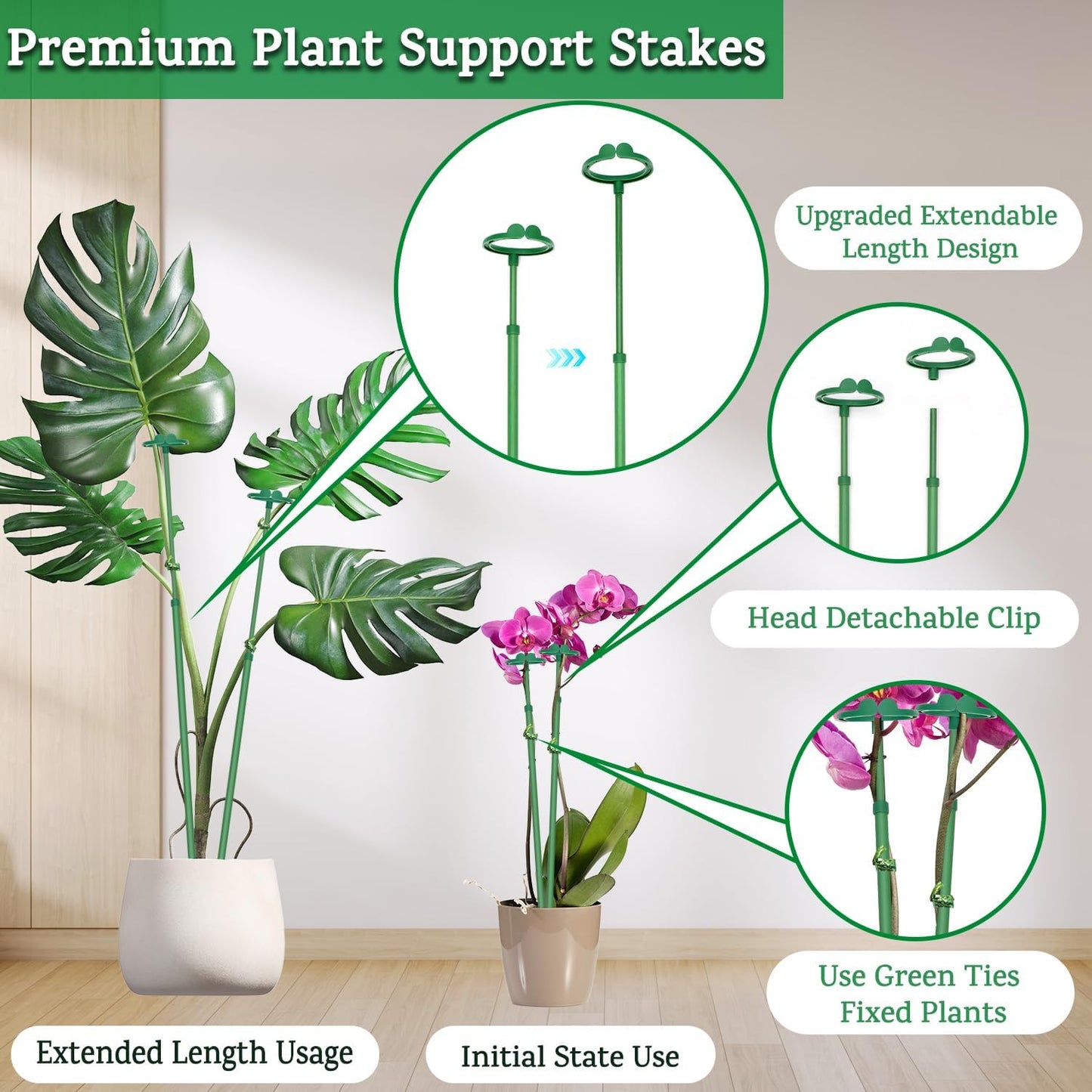 Extendable Plant Stakes, Length Scalable from 17.5IN to 30.1IN Plant Support Stake, Orchid Sticks with Clips for Indoor Outdoor,Garden Stakes for Plant,Tomato,Vegetables,Monstera,Vine - 7Pack