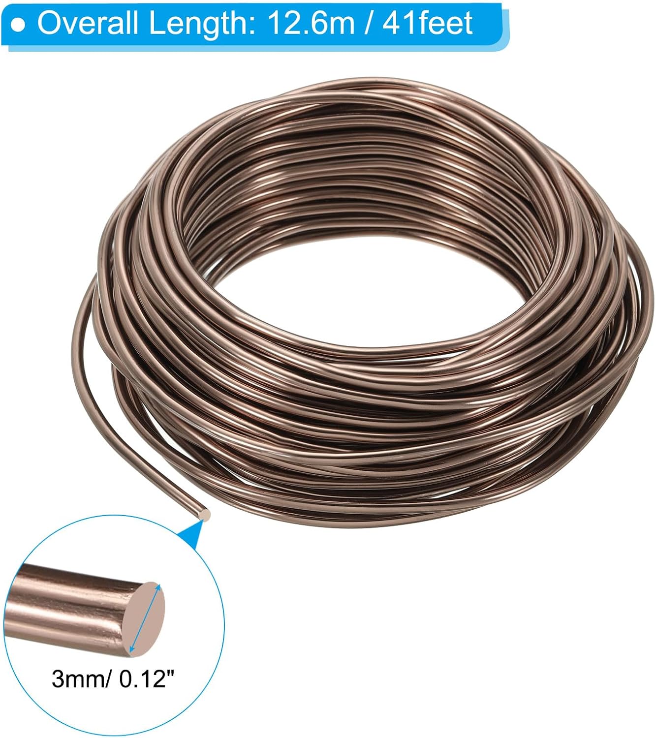 PATIKIL 3mm x 41ft Bonsai Training Wire,Floral Wire Stems Anodized Aluminum Tree Wire for Gardening Branch Fixing,Brown