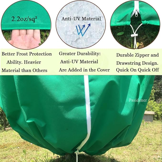 Plant Covers Freeze Protection 2 Packs 50" x35" 2.2oz Tree Covers Frost Plant Covers Freeze Cloth for Outdoor Plants with Zipper Drawstring