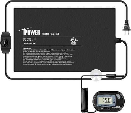 iPower 8 by 12-Inch Reptile Heat Mat with Temperature Adjustment, LCD Digital Aquarium Thermometer, Terrarium Heating Pad for Reptiles & Amphibians