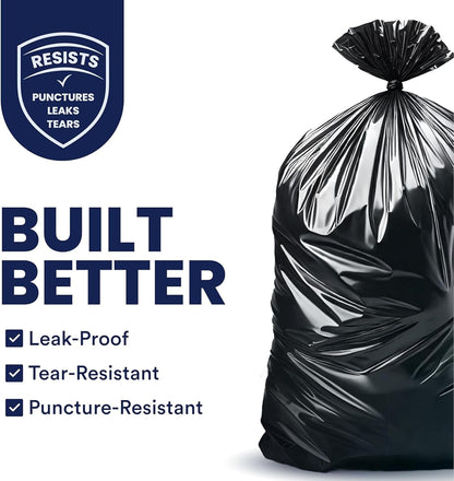 Plasticplace 55-60 Gallon Trash Bags, Heavy Duty Black Garbage Bags, 100 Count for Lawn, Yard, and Outdoor Waste Disposal, Ideal for Industrial Trash Cans, Contractors, and Home Improvement Projects